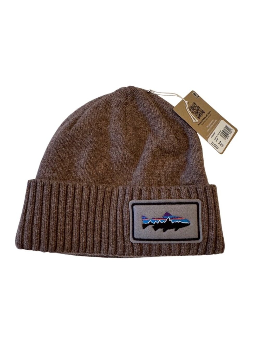 Patagonia Broded Beanie One Size Fritz Roy Trout Patch Ash Tan NWT